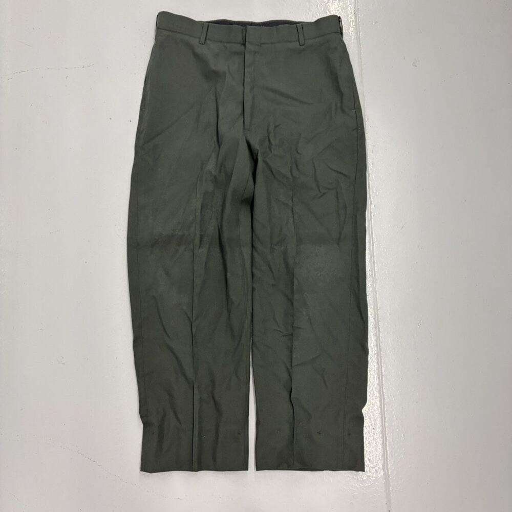Vintage 60s Serge Army Green Wool Trousers 33x27